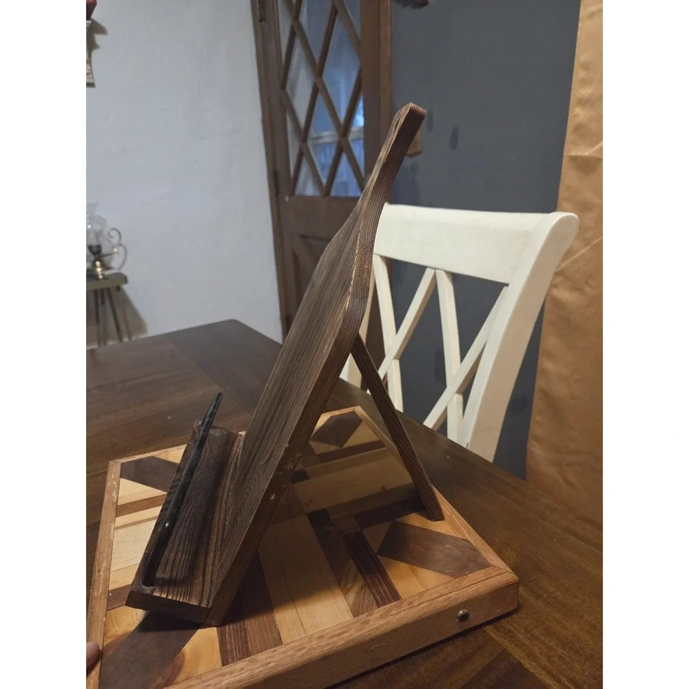 Rustic Cookbook Stand Resemble A Cutting Board